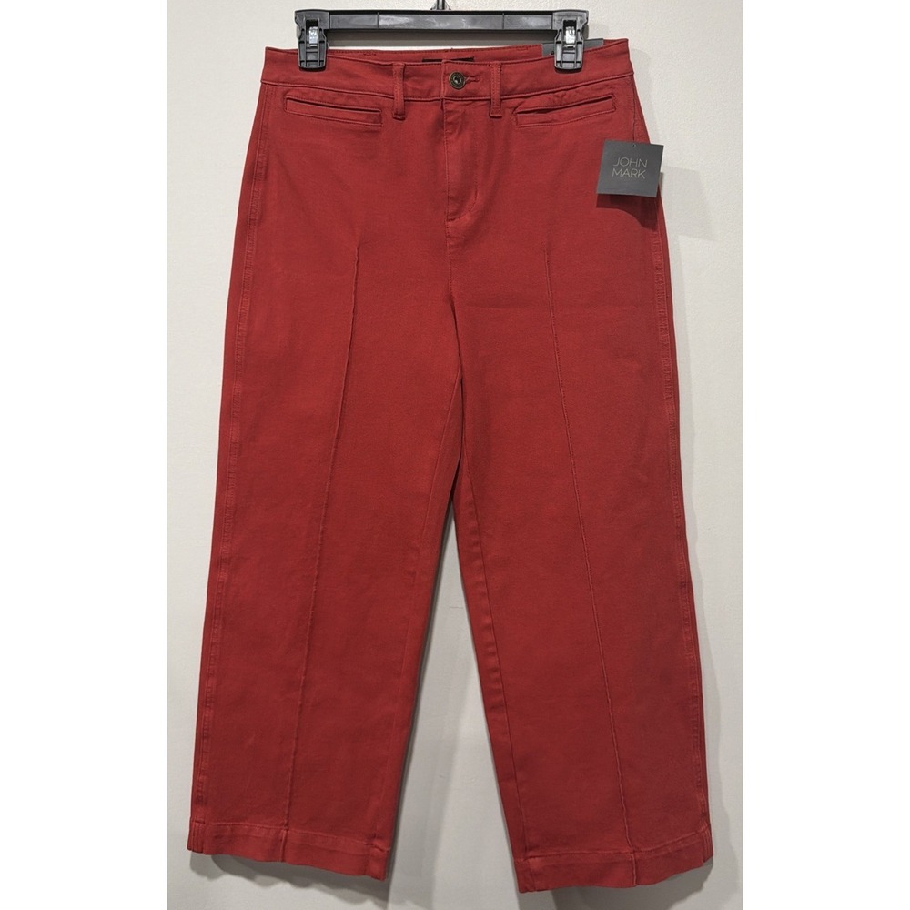 John Mark NWT Capri Woman 6P Burgundy Pleated 4 Pocket Cotton Blend Stretch